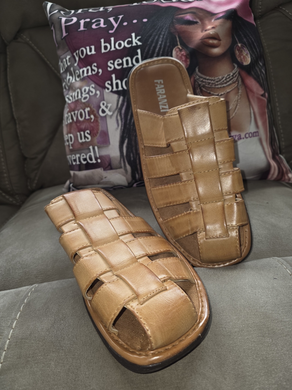 Faranzu Men's Tan Woven Slide Sandals